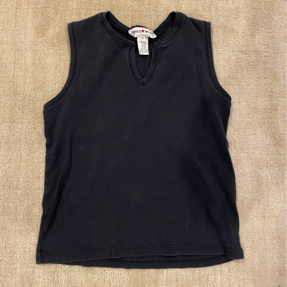 Jones Wear Black Sleeveless Ribbed Knit Tank Top XL 100% Cotton